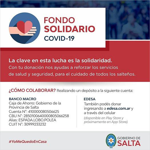 Salta: Buscan que más funcionarios y empresarios donen al Fondo Solidario COVID19