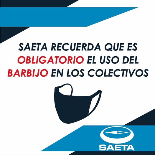 SAETA recuerda a sus usuarios que es obligatorio el uso del barbijo en los colectivos