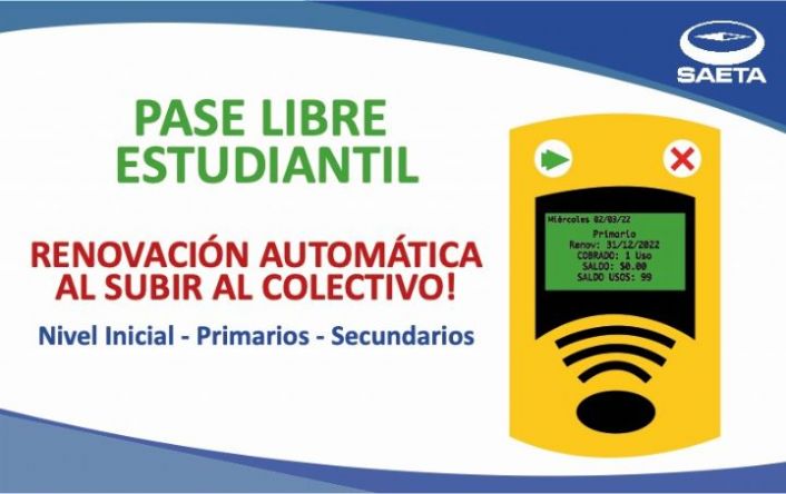 SAETA lleva adelante la renovación en colectivos del Pase Libre Estudiantil