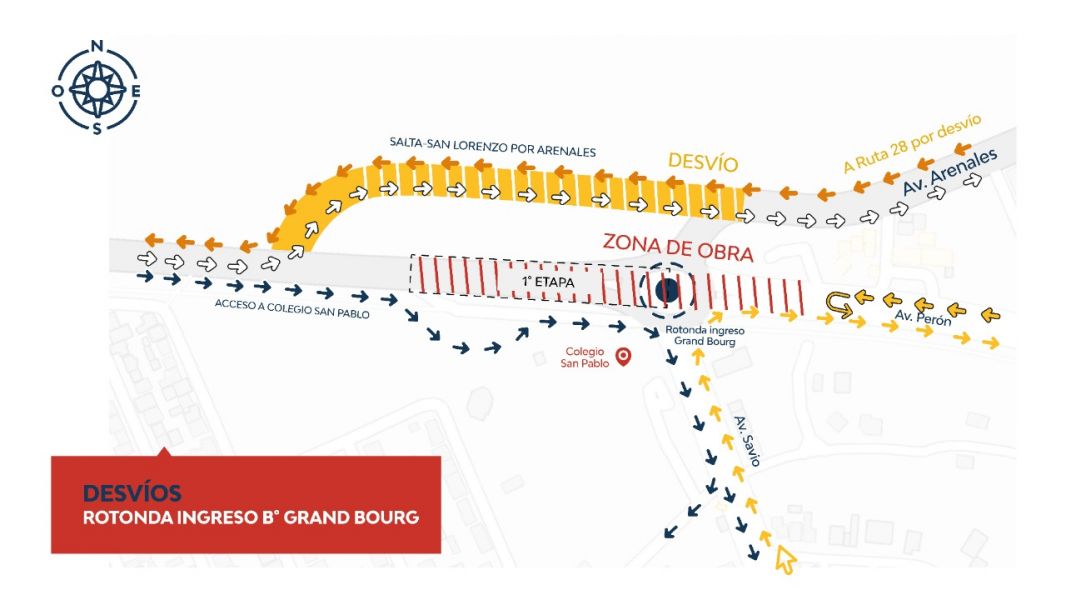 Desvíos de tránsito por la construcción del paso bajo nivel en la rotonda de acceso a B° Grand Bourg