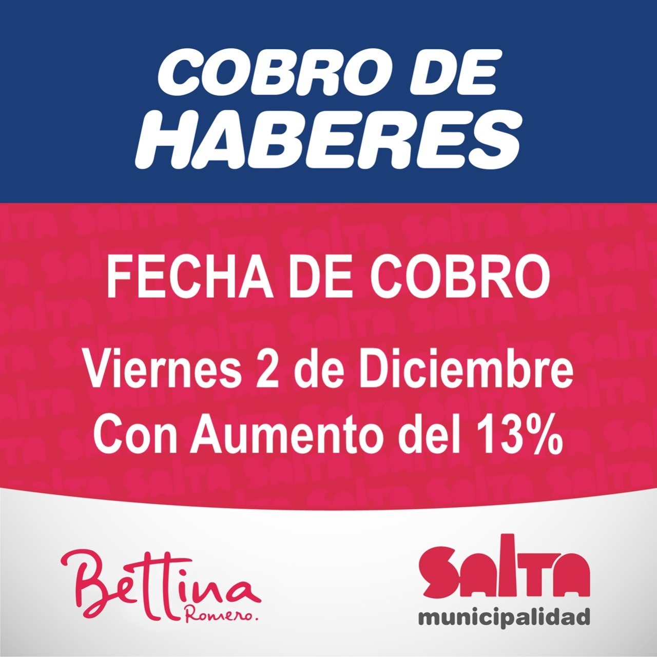 Este viernes 2 diciembre, municipales cobran el salario de noviembre con un 13% de aumento