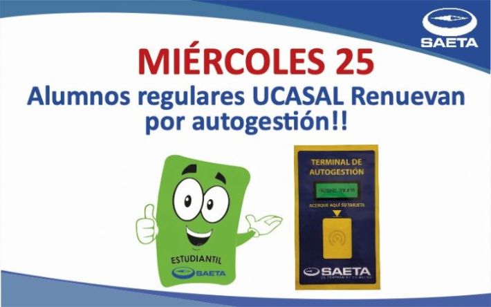 Desde este miércoles se podrá renovar el Pase Libre para alumnos regulares y a distancia de la UCASAL