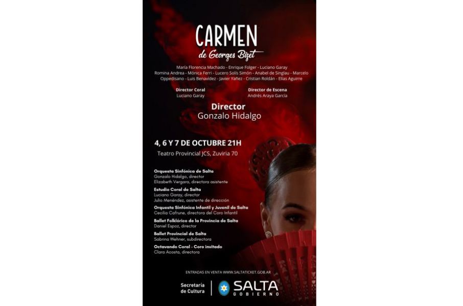 Este sábado 7 la Ópera “Carmen” de Georges Bizet se presenta en el Teatro Provincial