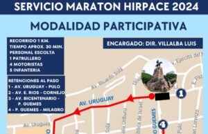Tránsito implementará un amplio operativo por la 34° maratón de HIRPACE. CROQUIS/FOTOS