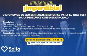 La Municipalidad entregará entradas para personas con discapacidad para el NOA Fest