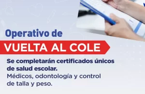 Vuelta a Clases: se realizará un operativo para controles de salud escolar