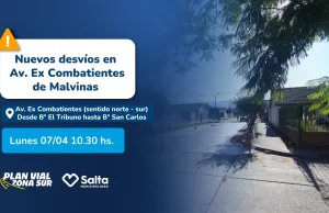 Plan Vial Zona Sur: este lunes habrá un desvío en Av. Ex Combatientes a la altura de barrio El Tribuno. FOTO AEREA